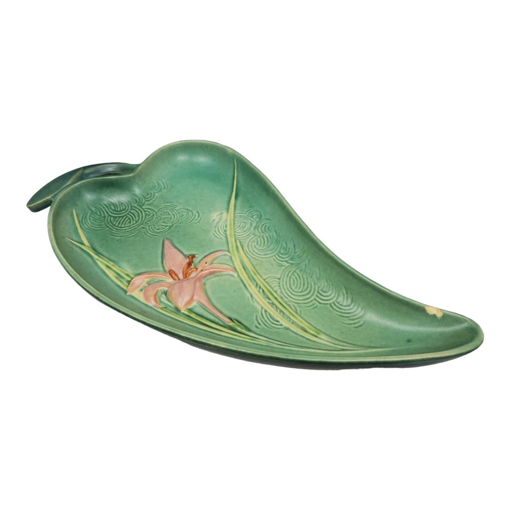 Roseville Pottery Zephyr Leaf Tray Green Lilly Vintage Art Deco Nouveau